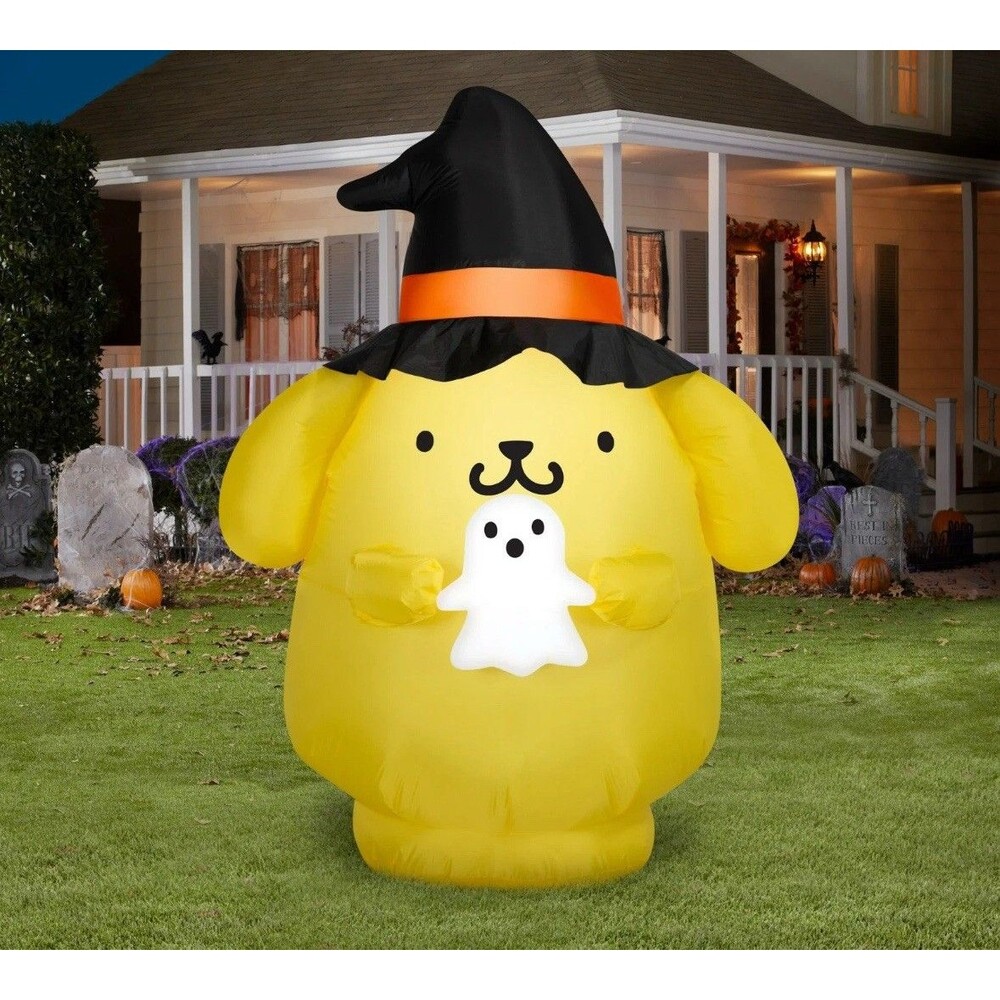 Hello Kitty Pompompurin Witch Hat & Ghost Light Up Halloween Yard Inflatable 5' - Picture 2 of 8
